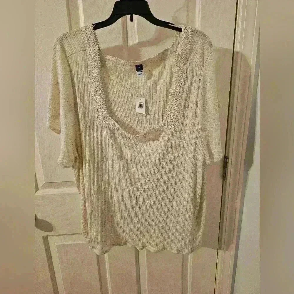 Old Navy Square crocheted Neck Tunic Top Oatmeal Size 3X